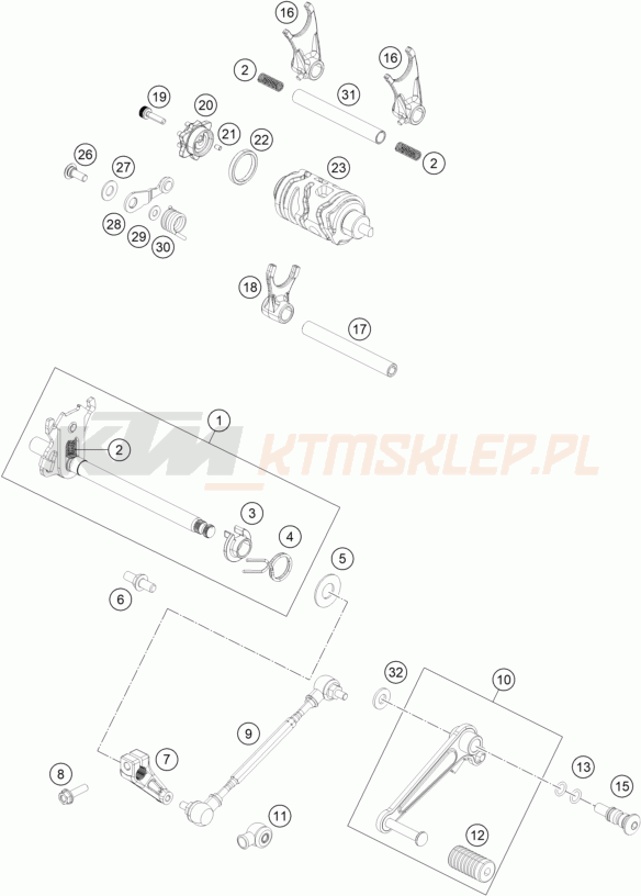 Schemat "skrzynia biegów-automat zmieniający " do KTM 200 DUKE, W/O ABS