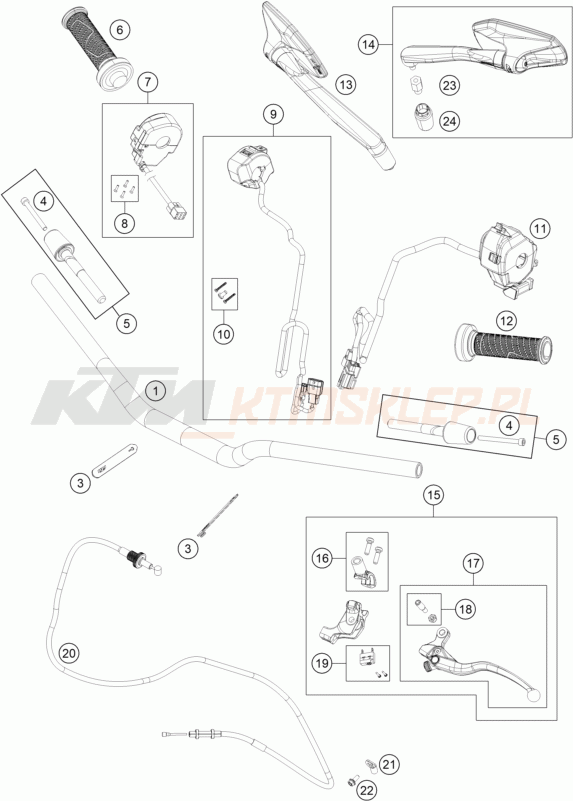 Schemat "kierownica i osprzęt" do KTM 990 DUKE