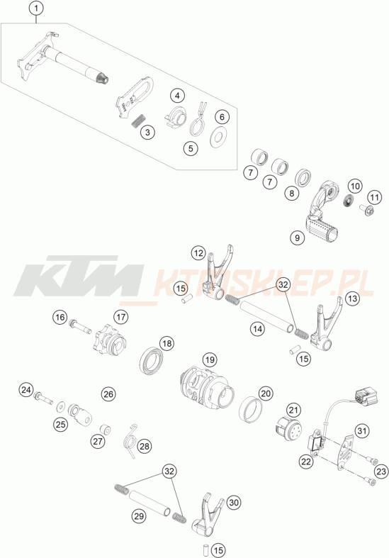 Schemat "skrzynia biegów-automat zmieniający " do KTM 250 SX-F