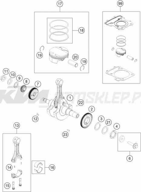 Schemat "wał korbowy, tłok" do KTM 250 DUKE