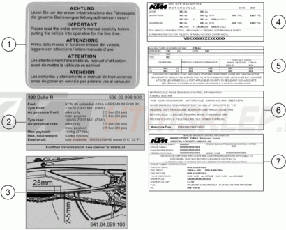 Schemat "TECHNIC INFORMATION STICKER" do KTM 890 DUKE