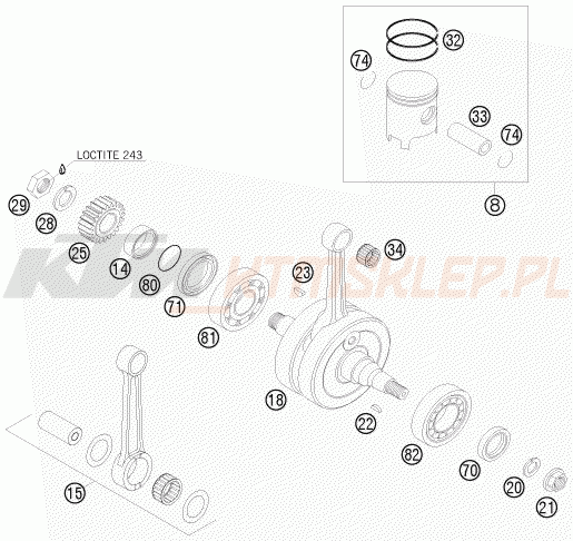 Schemat "wał korbowy, tłok" do KTM 125 SX