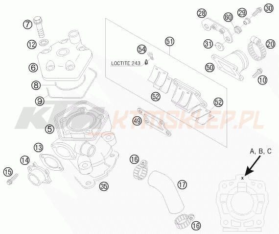 Schemat "cylinder, głowica" do KTM 50 SX
