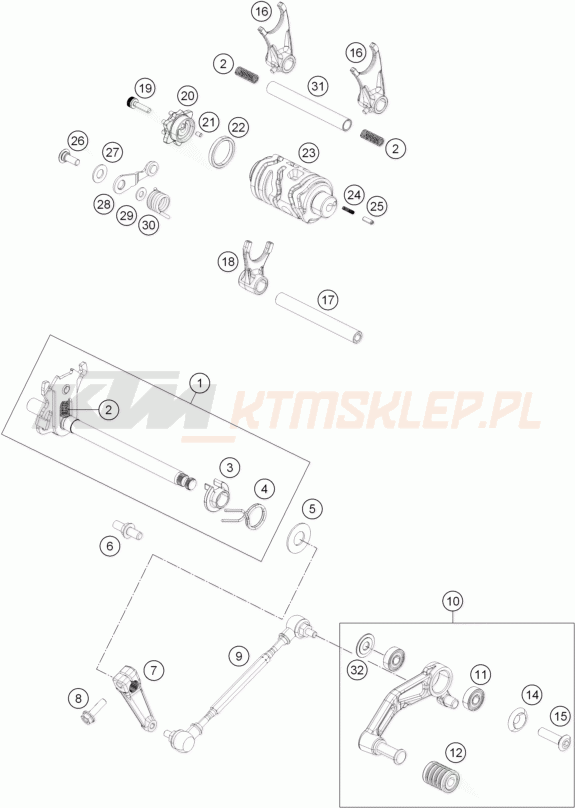 Schemat "skrzynia biegów-automat zmieniający " do KTM 125 DUKE ABS