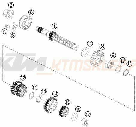 Schemat "TRANSMISSION I - MAIN SHAFT" do KTM 125 DUKE