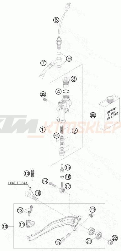 Schemat "tył hamulec - pompa" do KTM 200 EXC