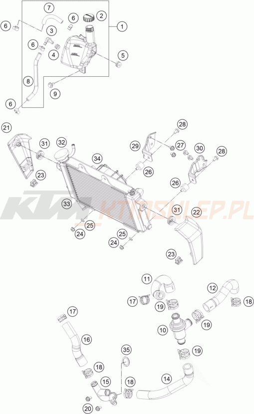 Schemat "układ chłodzenia" do KTM 390 DUKE ABS BAJAJ