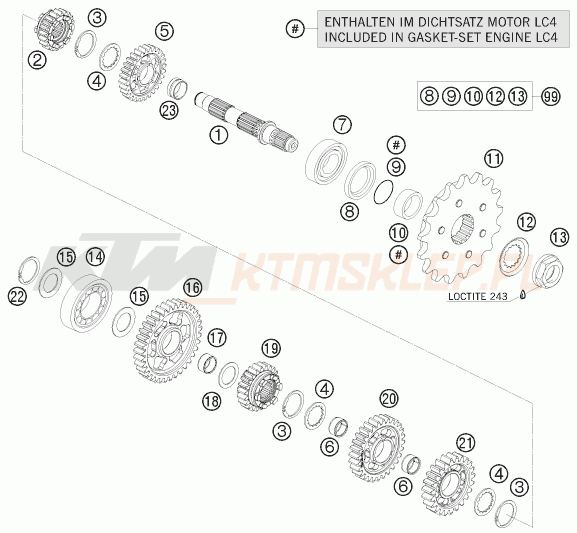 Schemat "skrzynia biegów - wałek zdawczy" do KTM 690 ENDURO R