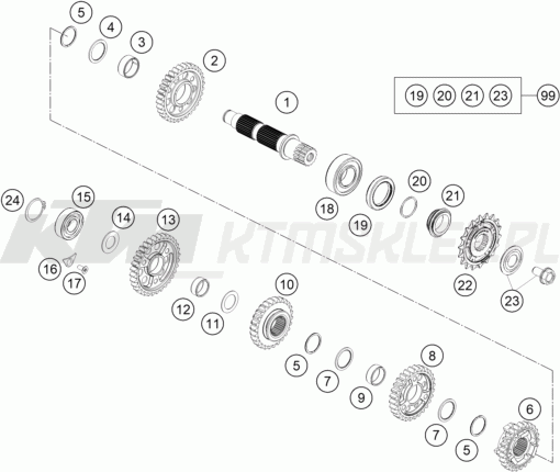 Schemat "skrzynia biegów - wałek zdawczy" do KTM RC4 R