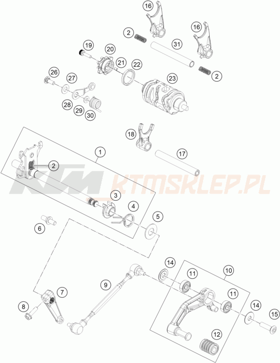 Schemat "skrzynia biegów-automat zmieniający " do KTM RC 390