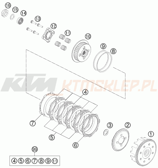 Schemat "sprzęgło" do KTM RC0, W/O ABS