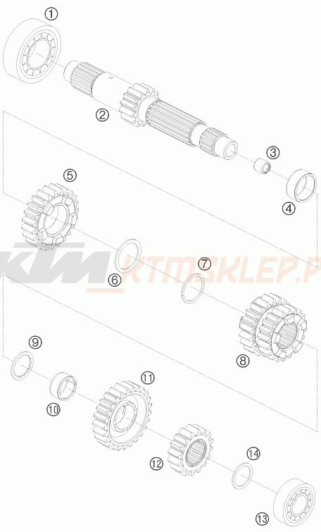 Schemat "TRANSMISSION I - MAIN SHAFT" do KTM 1190 RC8