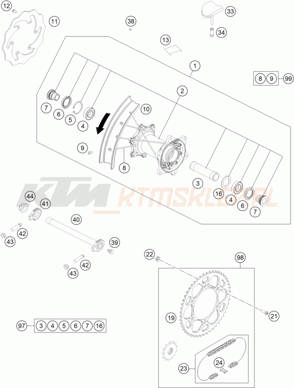 Schemat "Koło tył" do KTM 250 EXC TPI