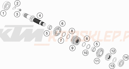 Schemat "TRANSMISSION I - MAIN SHAFT" do KTM 85 SX 19/16