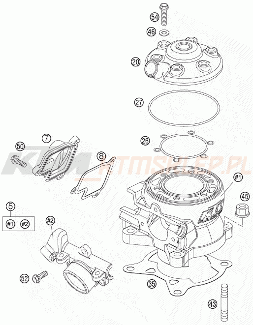 Schemat "cylinder, głowica" do KTM 105 SX