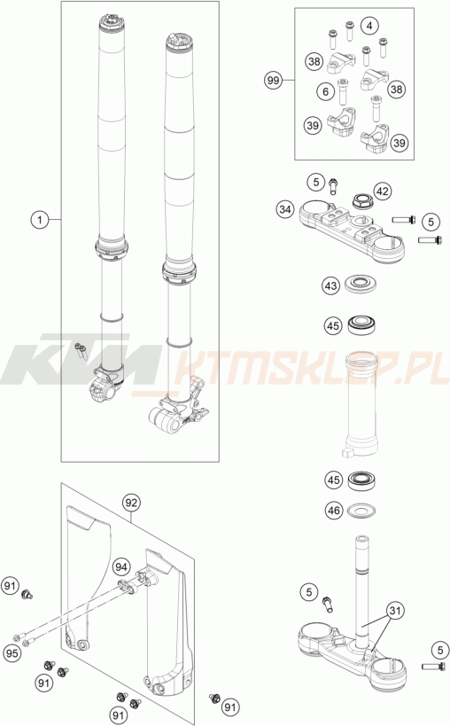Schemat "przód amortyzatory, półki zawieszenia" do KTM SX-E 5