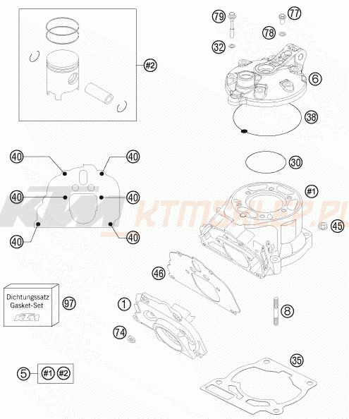 Schemat "cylinder, głowica" do KTM 200 EXC