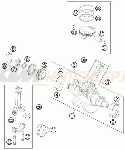 Schemat "wał korbowy, tłok" do KTM 990 ADVENTURE ABS