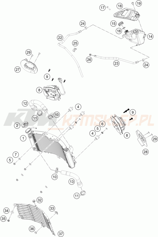 Schemat "układ chłodzenia" do KTM 390 DUKE, blue