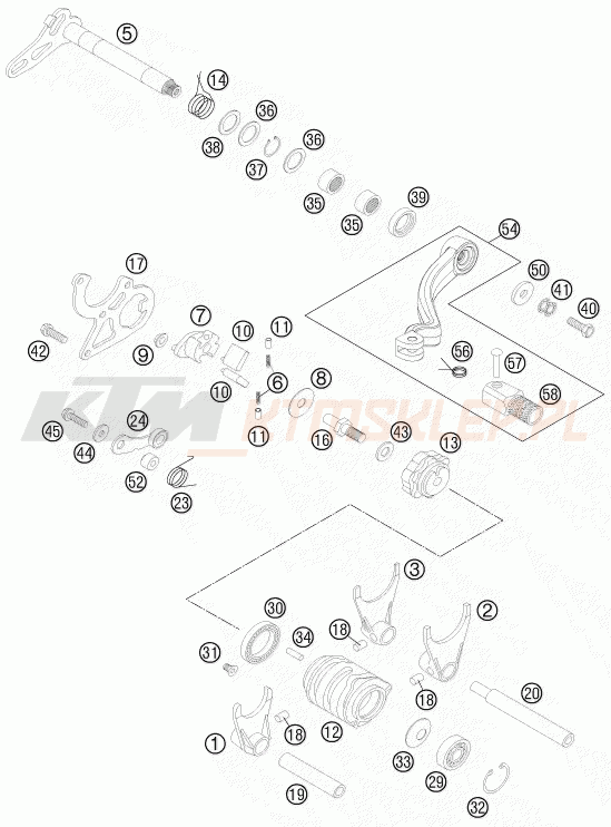 Schemat "skrzynia biegów-automat zmieniający " do KTM 125 SX