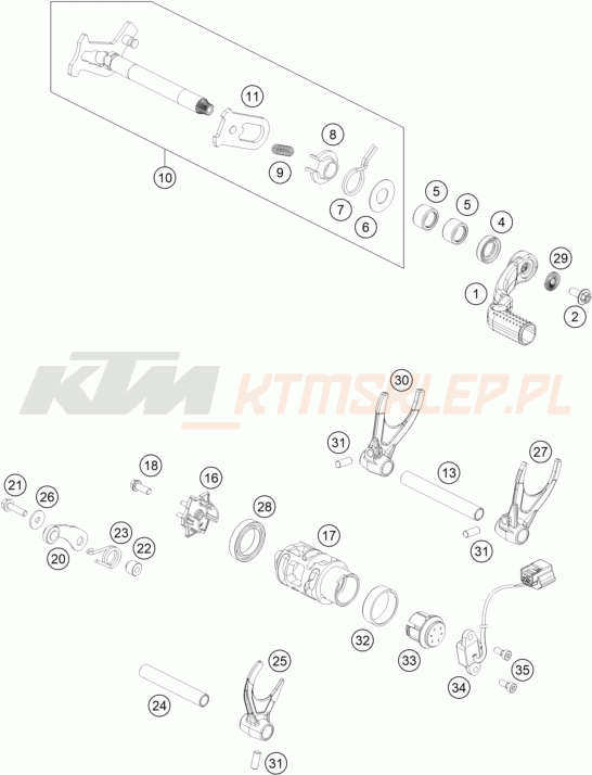 Schemat "skrzynia biegów-automat zmieniający " do KTM 450 SX-F Factory Edition