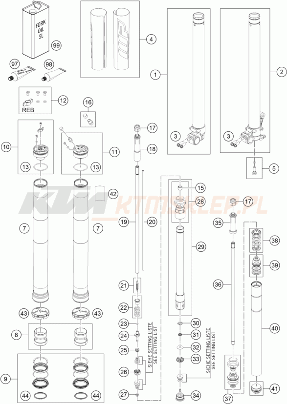 Schemat "przód amortyzatory spis części" do KTM 85 SX 19/16