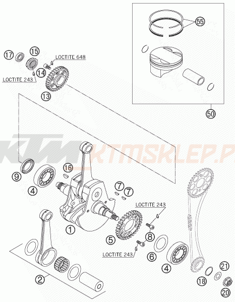Schemat "wał korbowy, tłok" do KTM 540 SXS