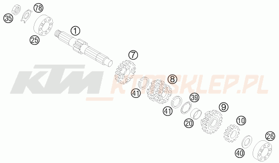 Schemat "TRANSMISSION I - MAIN SHAFT" do KTM 85 SX 17/14