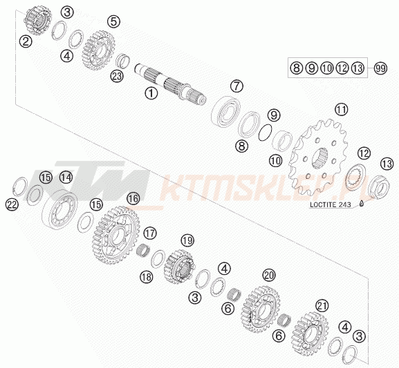 Schemat "skrzynia biegów - wałek zdawczy" do KTM 690 SMC