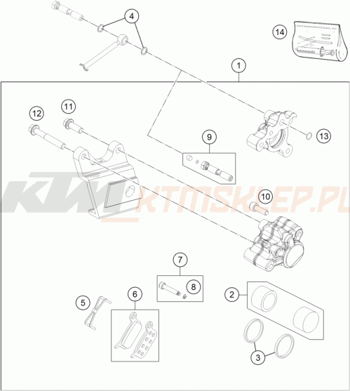 Schemat "hamulce- zacisk hamulcowy tył" do KTM 50 SX