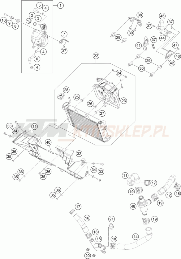 Schemat "układ chłodzenia" do KTM 390 DUKE