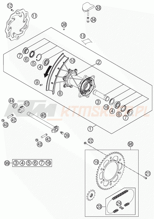 Schemat "Koło tył" do KTM 125 SX