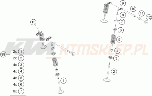 Schemat "zawory / rozrząd" do KTM 390 DUKE