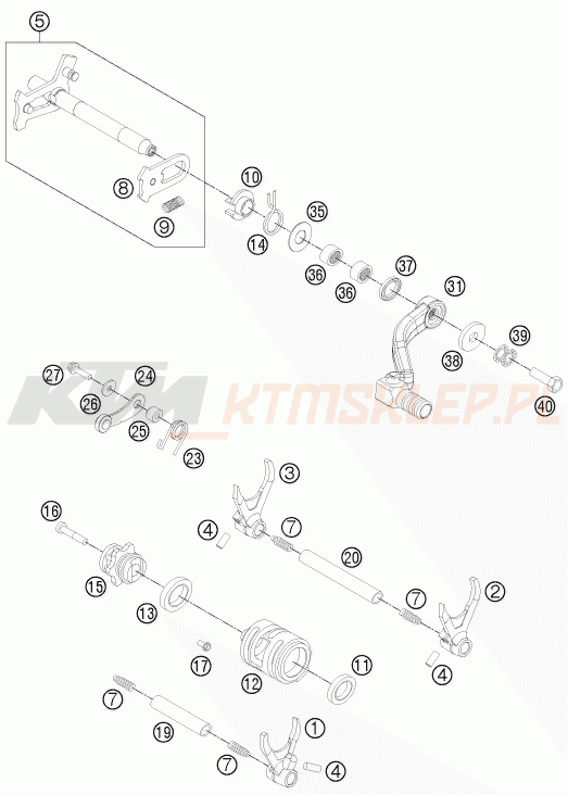 Schemat "skrzynia biegów-automat zmieniający " do KTM 250 XC-F