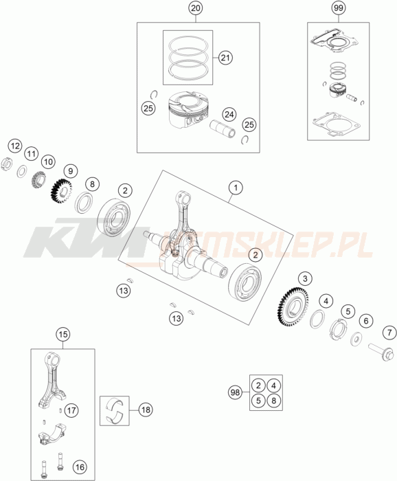 Schemat "wał korbowy, tłok" do KTM RC 200 ABS
