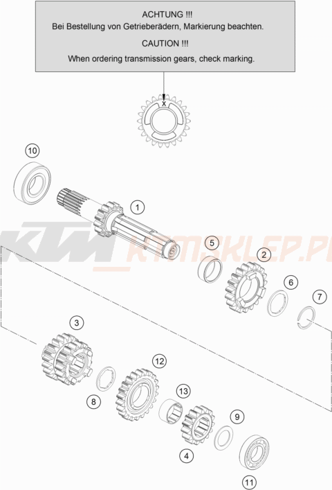 Schemat "TRANSMISSION I - MAIN SHAFT" do KTM 125 XC