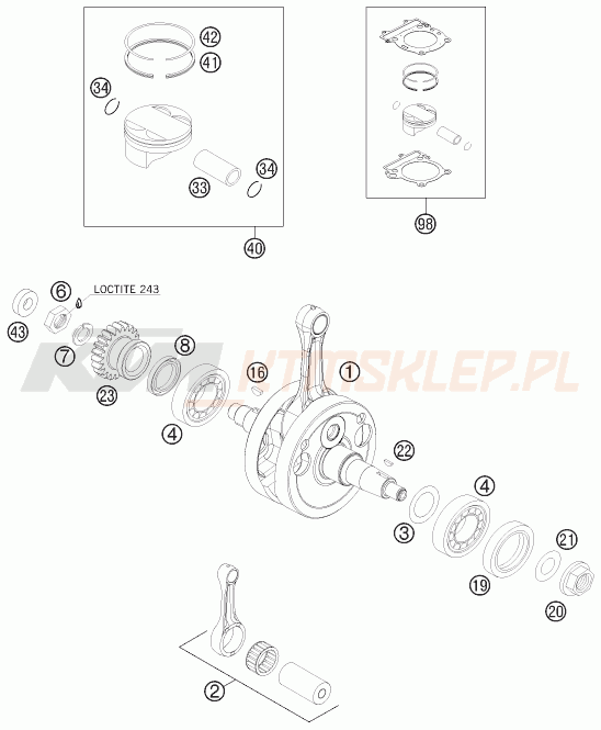 Schemat "wał korbowy, tłok" do KTM 250 EXC-F