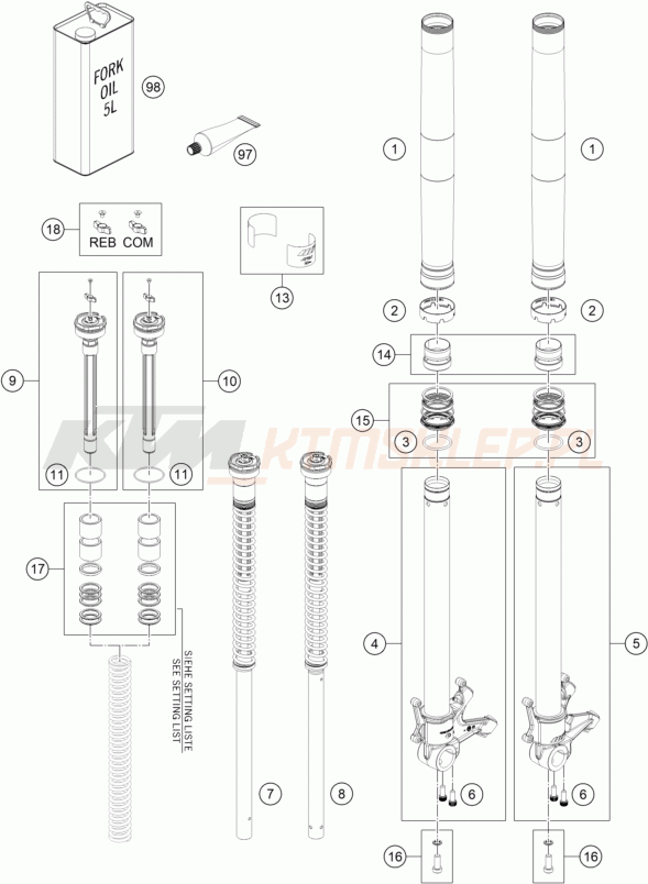 Schemat "przód amortyzatory spis części" do KTM 990 DUKE