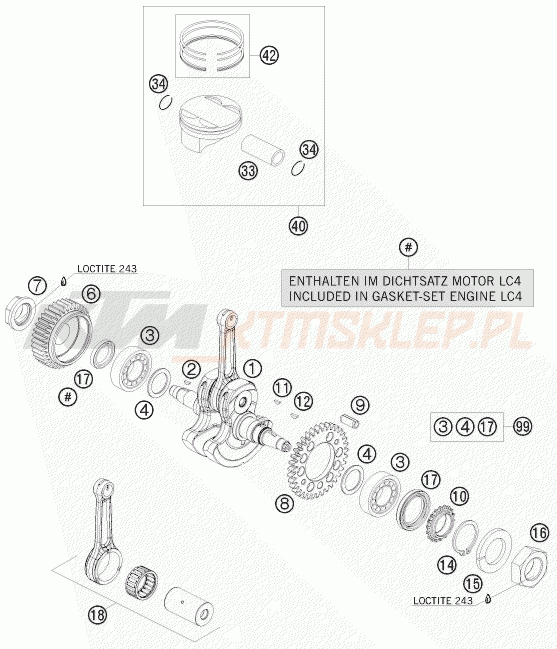 Schemat "wał korbowy, tłok" do KTM 690 DUKE R