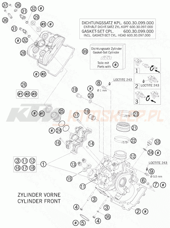 Schemat "głowica przód" do KTM 990 SUPERMOTO T
