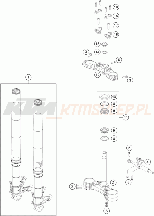 Schemat "przód amortyzatory, półki zawieszenia" do KTM 990 DUKE R