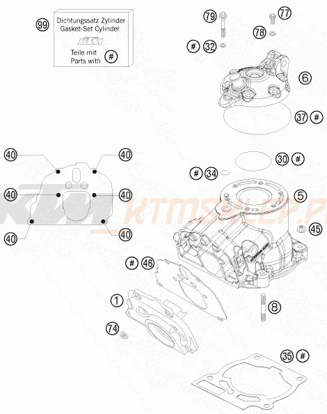 Schemat "cylinder, głowica" do KTM 125 SXS
