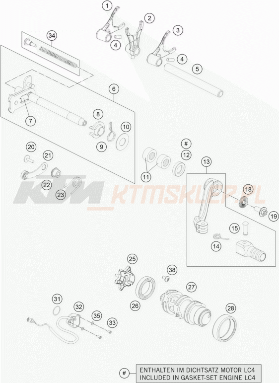 Schemat "skrzynia biegów-automat zmieniający " do KTM 690 Enduro R