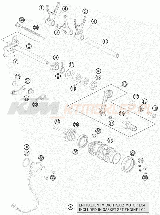 Schemat "skrzynia biegów-automat zmieniający " do KTM 690 ENDURO R