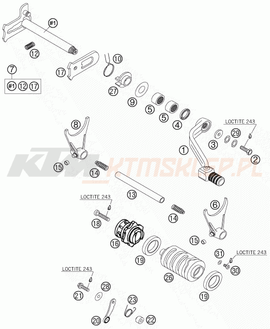 Schemat "skrzynia biegów-automat zmieniający " do KTM 450 SX
