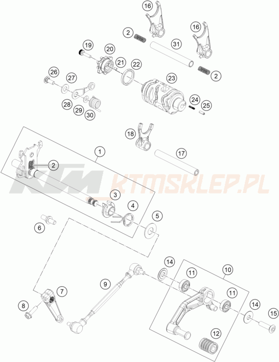 Schemat "skrzynia biegów-automat zmieniający " do KTM RC 390 ABS