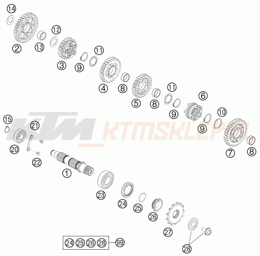 Schemat "skrzynia biegów - wałek zdawczy" do KTM 450 XC- F
