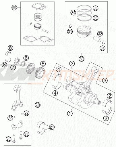 Schemat "wał korbowy, tłok" do KTM 990 SUPER DUKE R