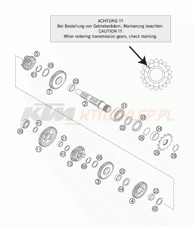 Schemat "skrzynia biegów - wałek zdawczy" do KTM 200 XC