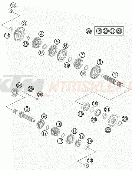 Schemat "skrzynia biegów" do KTM 65 SX